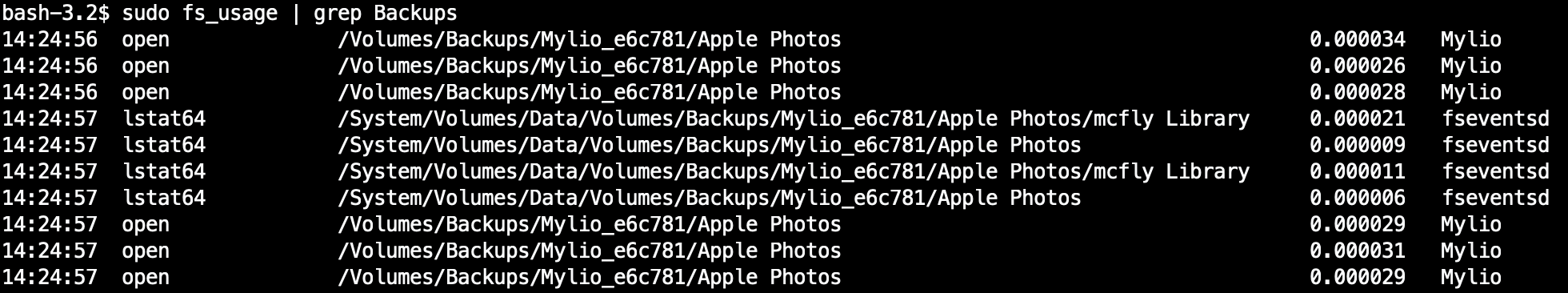 fs_usage command in macOS