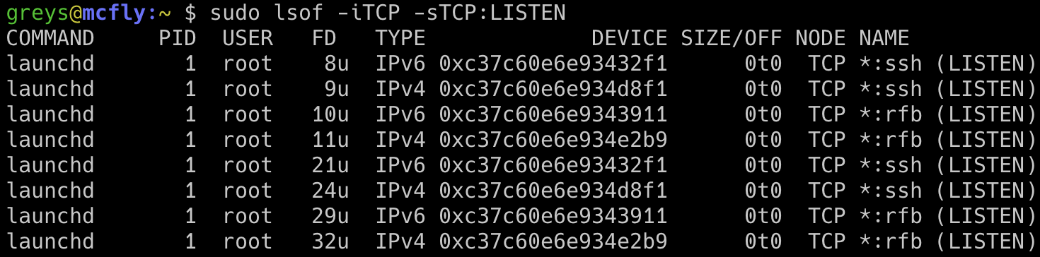 Listening TCP ports in macOS