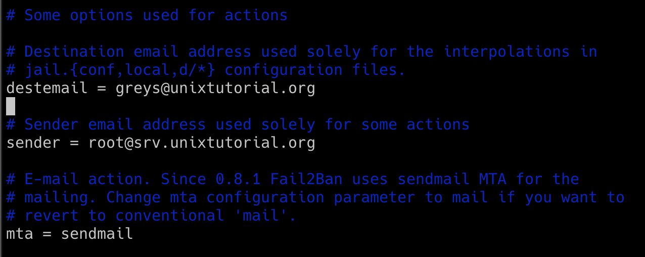 Email settings for fail2ban