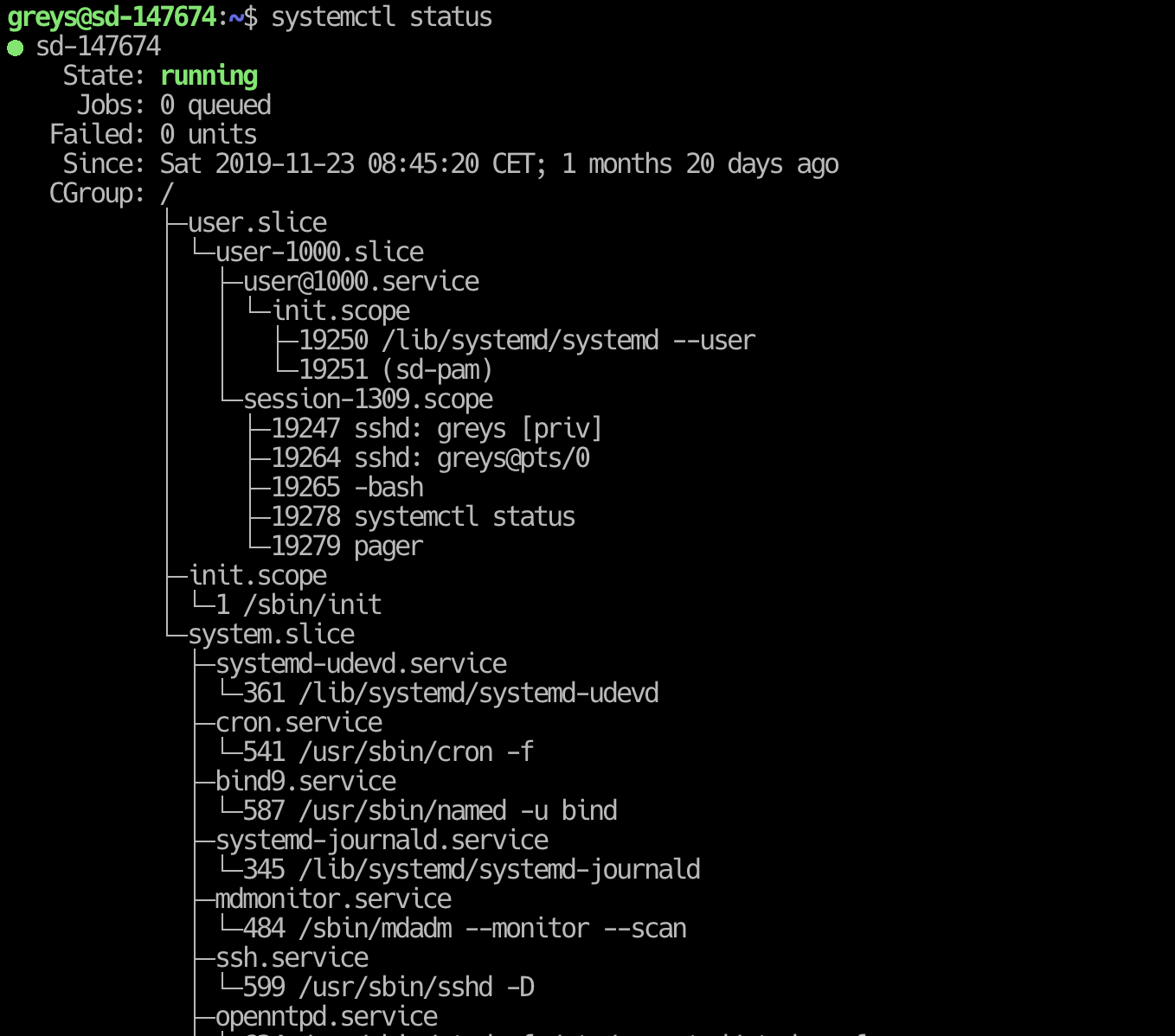 systemctl shows OS and services status in systemd managed sy
