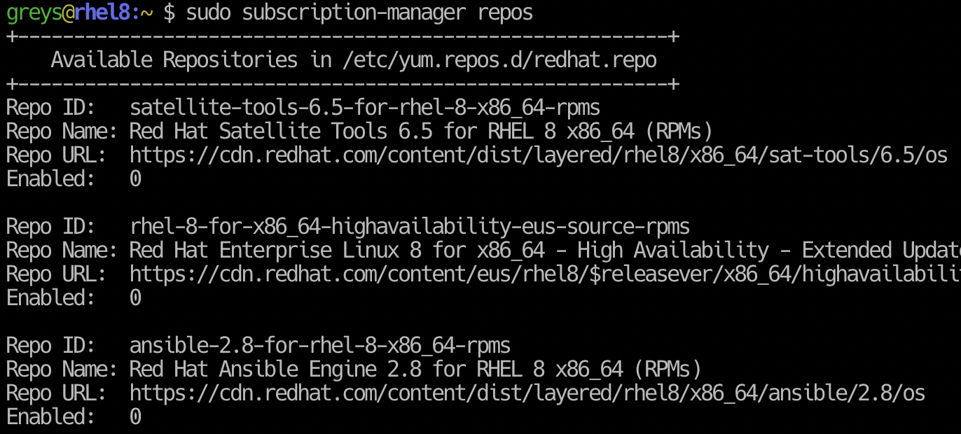 Listing repositories with subscription-manager