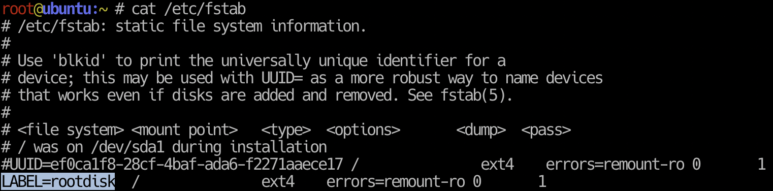 filesystem labels in fstab