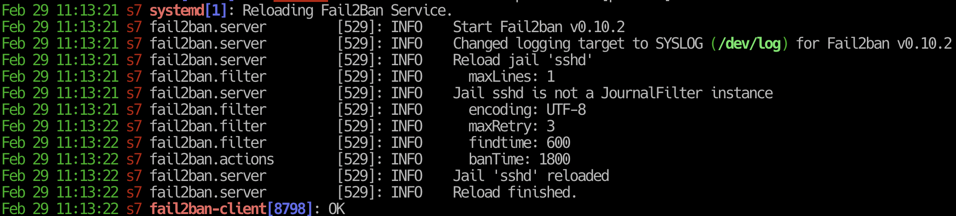 fail2ban logging into syslog