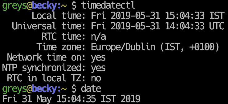 timedatectl command output