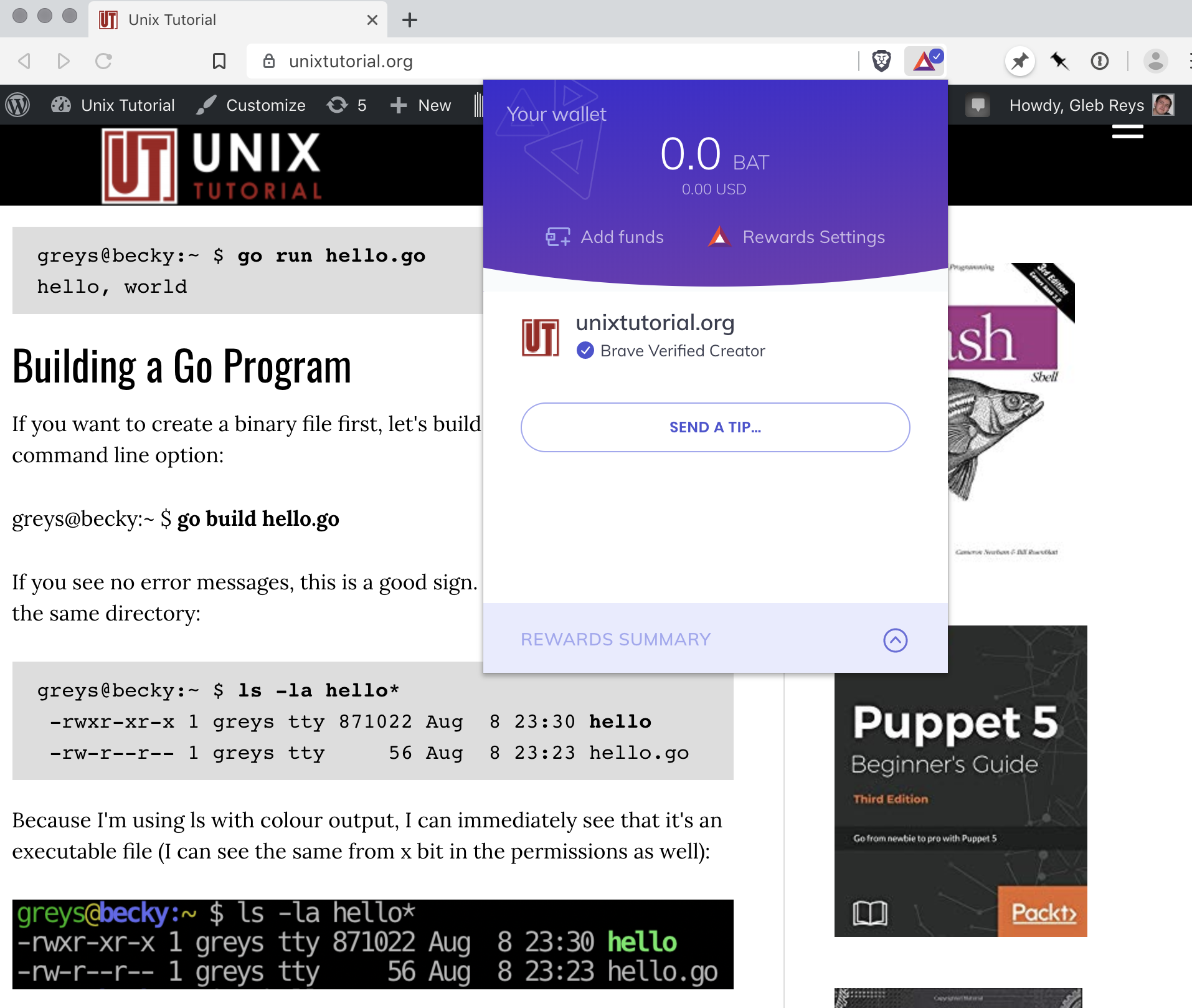 Brave browser Send a Tip window
