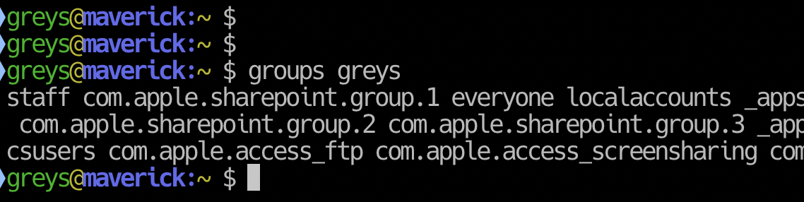 Unix groups command output