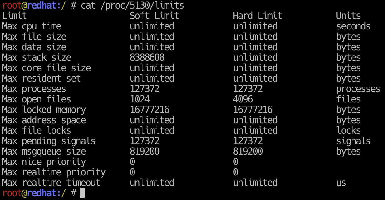 Show process limits with /proc filesystem