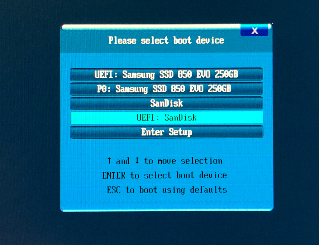 Select UEFI Boot Device - USB