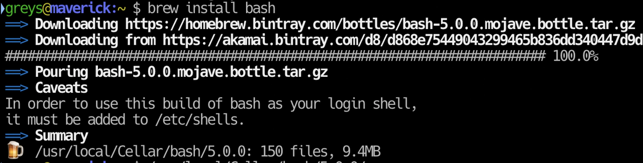 Installing bash with brew