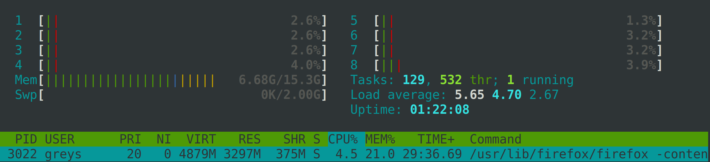 htop showing idle CPU