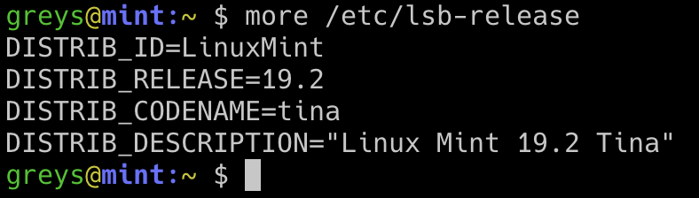more command showing /etc/lsb-release file