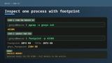 A two-step terminal guide using pgrep to find a PID and footprint to inspect that process