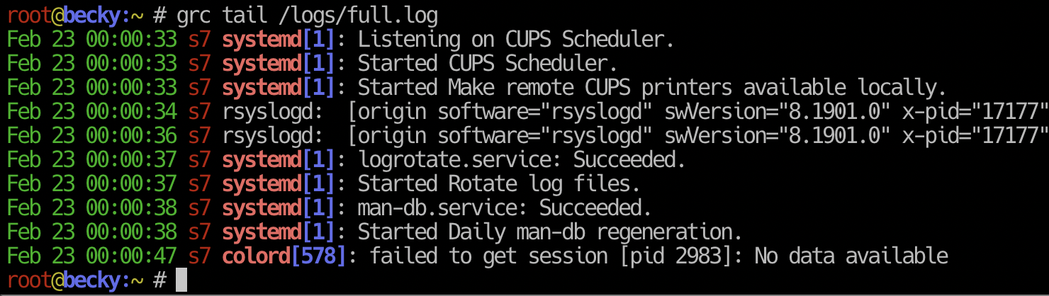 RSyslog output with grc