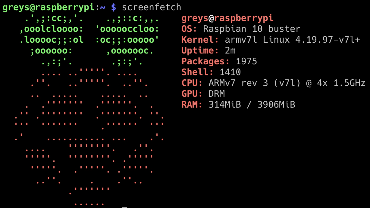 screenfetch - Raspbian Buster - RPi 4