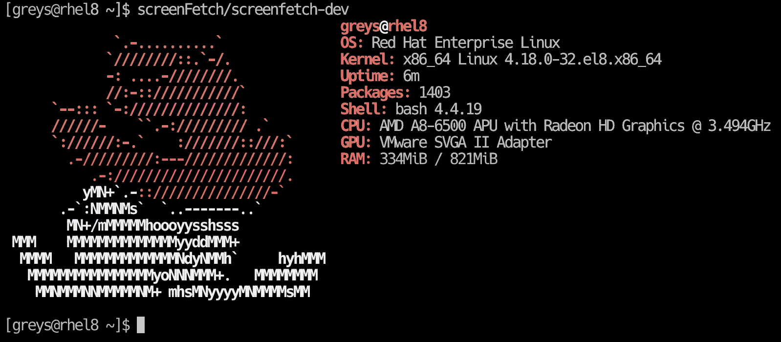 screenfetch in RHEL8