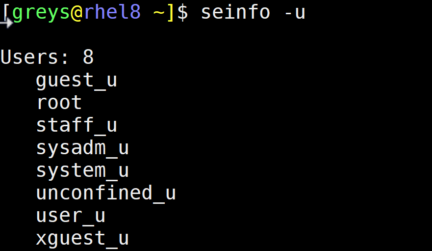 seinfo showing SELinux users