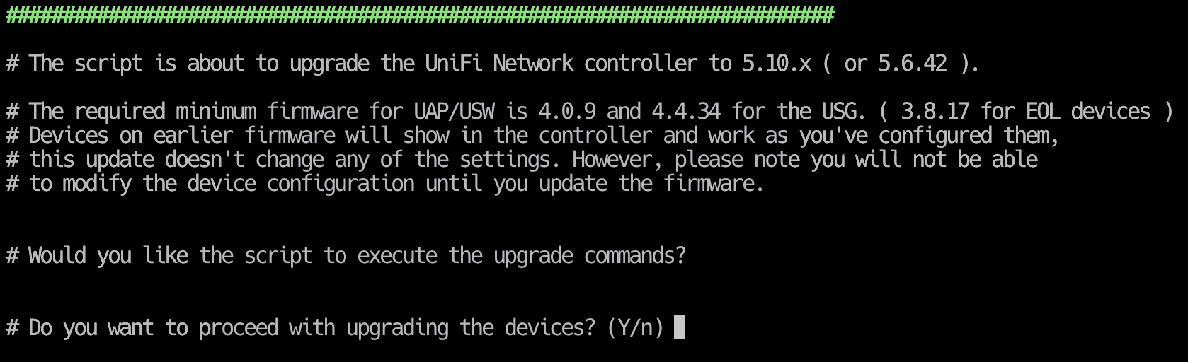 UniFi Controller Upgrade - Firmware Warning
