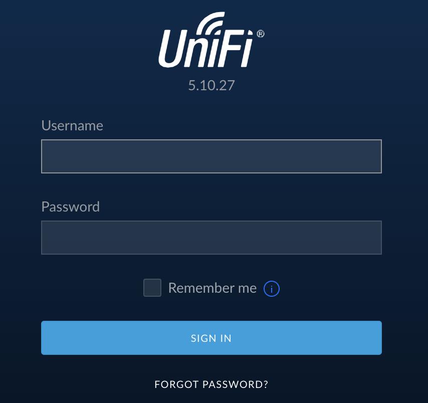 UniFi Controller Login Screen