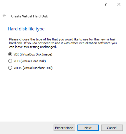 VirtualBox 6.0 Beta 5 - Hard Disk Type