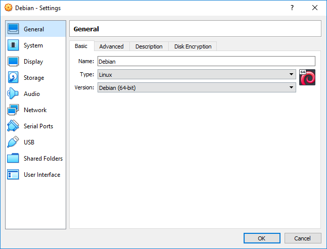 VirtualBox 6.0 Beta 9 - VM Settings General