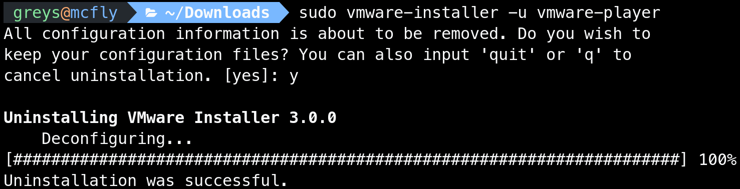 VMware Player uninstall