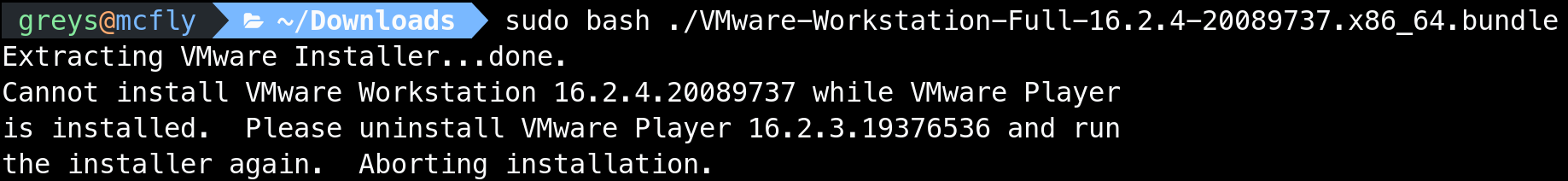 Successful VMware Workstation install in Linux Mint