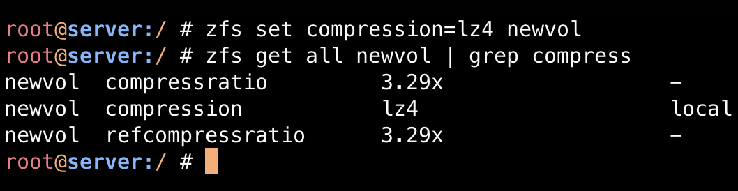Enabling ZFS compression